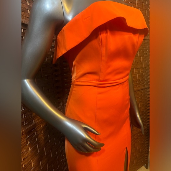 Meshki XS Formal Dress Gown Prom Wedding Orange Slit Long Strapless *zipperworks - Picture 4 of 8